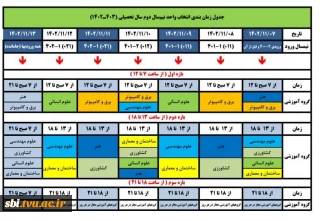 جدول زمانبندی انتخاب واحد نیمسال دوم 1403-1402